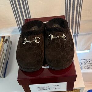 Gucci Dark Brown Suede Loafers with Silver Details